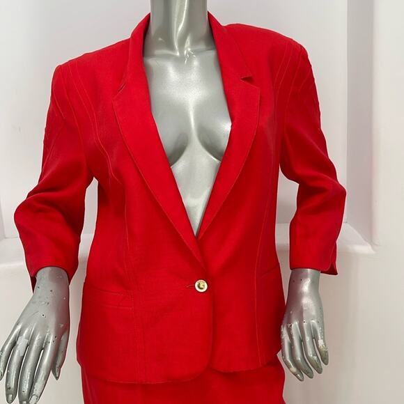 Louis Feraud Vintage Red Knee-Length Pencil Skirt Suit Set Size 10 - Picture 10 of 16